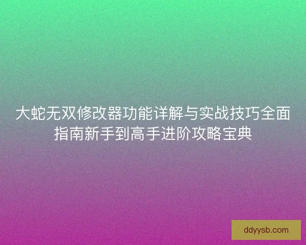 大蛇无双修改器功能详解与实战技巧全面指南新手到高手进阶攻略宝典